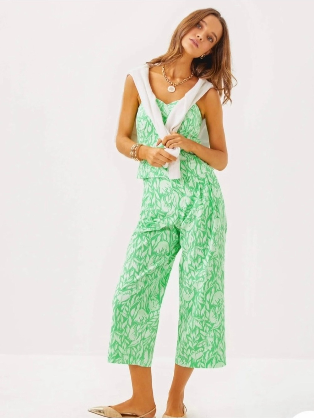 Lilly Pulitzer Mandalay Crop Pant Fauna Green in Tulip to Tango EUC